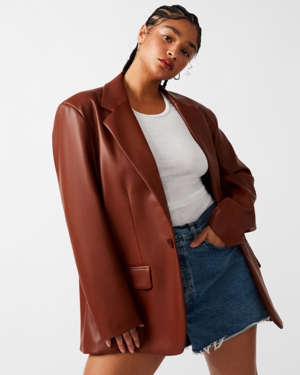 IMAAN FAUX LEATHER BLAZER COGNAC - SM REBOOTED - Image 2