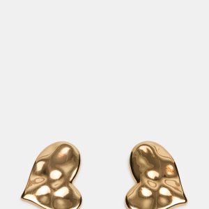 TEXTURED HEART STUD EARRINGS GOLD