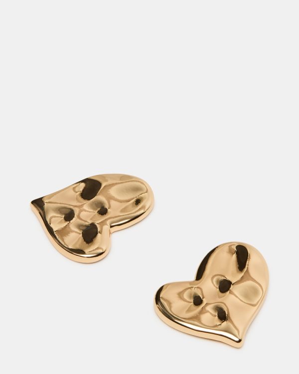 TEXTURED HEART STUD EARRINGS GOLD - Image 3