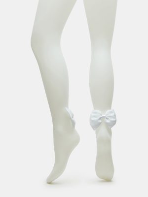 BRIDAL BOW TIGHTS SHEER WHITE