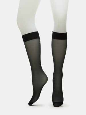 3 PACK SHEER KNEE HIGH SOCKS MESH BLACK