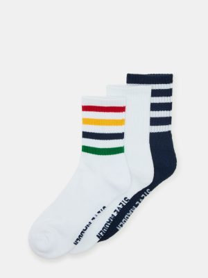 3 PACK STRIPED CREW SOCKS WHITE MULTI