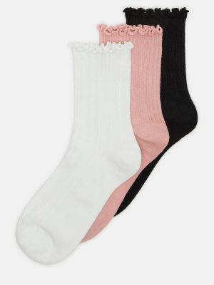 3 PACK LETTUCE EDGE RIBBED SOCKS MULTI