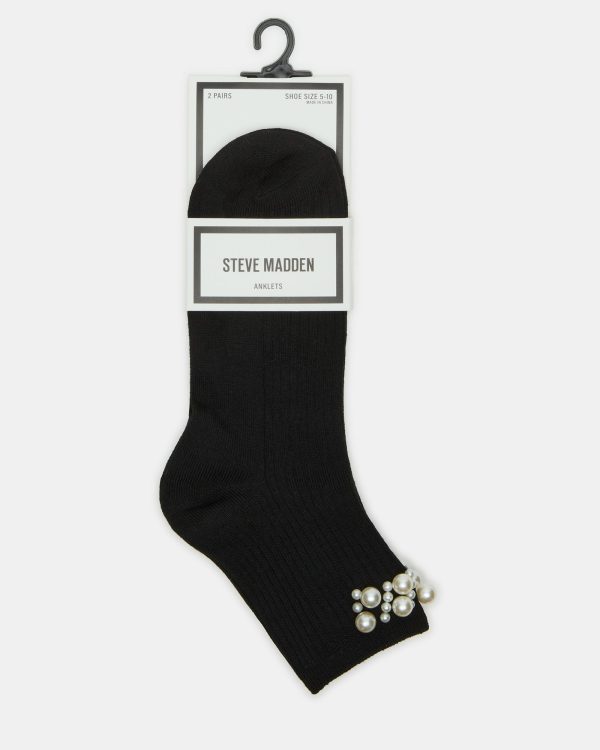2 PACK PEARL ANKLET SOCKS BLACK MULTI - Image 3