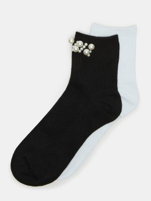 2 PACK PEARL ANKLET SOCKS BLACK MULTI