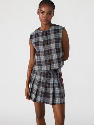 ALESSA TOP BROWN PLAID