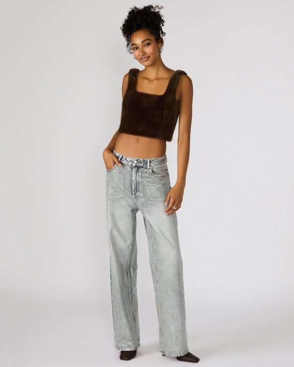 HANNIA FAUX FUR TOP DARK ESPRESSO - Image 5