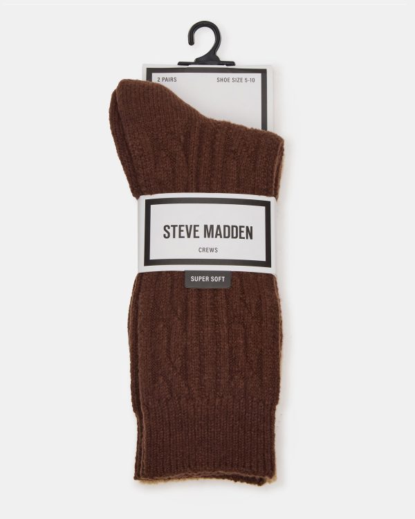 2 PACK CABLE TEXTURE BOOT SOCKS BROWN - Image 3