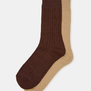 2 PACK CABLE TEXTURE BOOT SOCKS BROWN