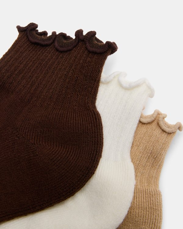 CHEER 3 PACK LETTUCE EDGE SOCKS BROWN - Image 2