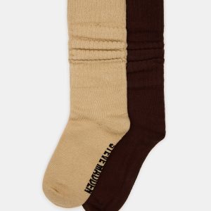 2 PACK RIB SLOUCH SOCKS TAN MULTI