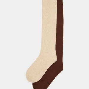 FALL 2 PACK MARLED KNEE HIGH SOCKS TAN