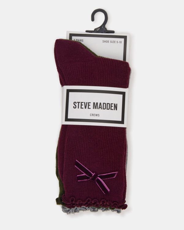 3 PACK FOLLY VELVET BOW RIB CREW SOCKS CHERRY - Image 3