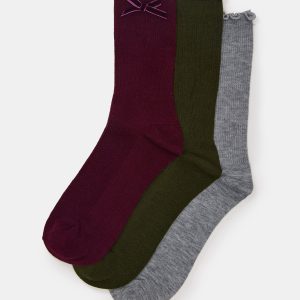 3 PACK FOLLY VELVET BOW RIB CREW SOCKS CHERRY