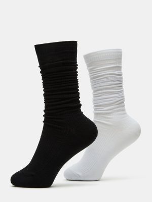 2 PACK SLOUCHY CREW SOCKS BLACK WHITE