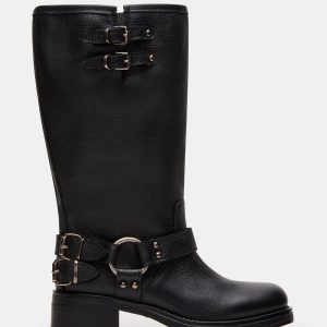 ASTOR BLACK LEATHER WIDE CALF