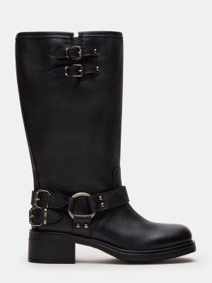ASTOR BLACK LEATHER WIDE CALF
