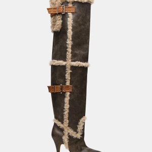 BADDIE FAUX FUR BROWN DISTRESSED
