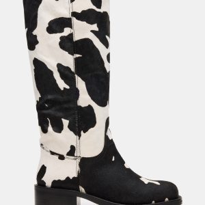 RIGGS BLACK COW PRINT WIDE CALF